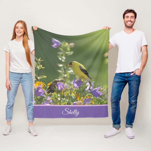 Goldfinch auf einer Harebell-Blume Fleecedecke (Beispiel)