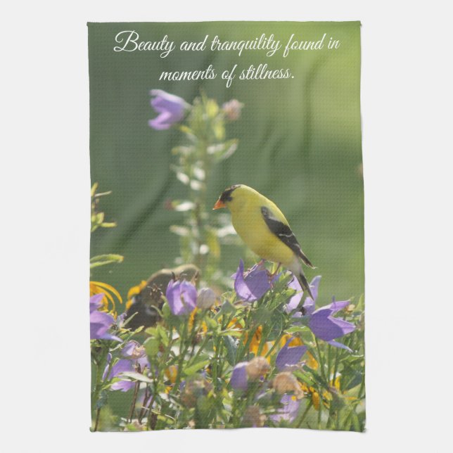 Goldfinch auf einer Harebell-Blume Geschirrtuch (Vertikal)