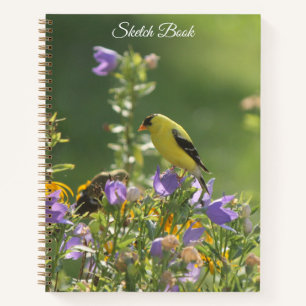 Goldfinch auf einer Harebell-Blume Notizbuch