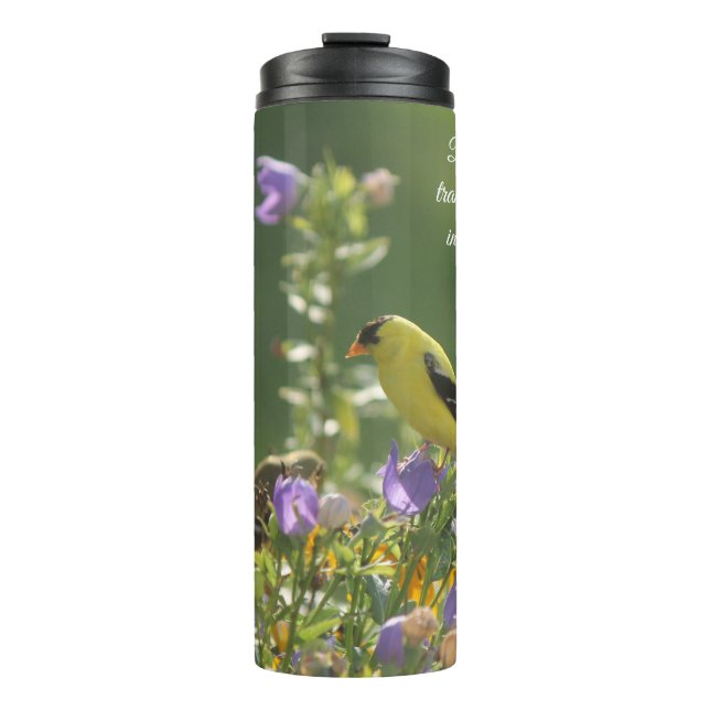 Goldfinch auf einer Harebell-Blume Thermosbecher (Vorderseite)