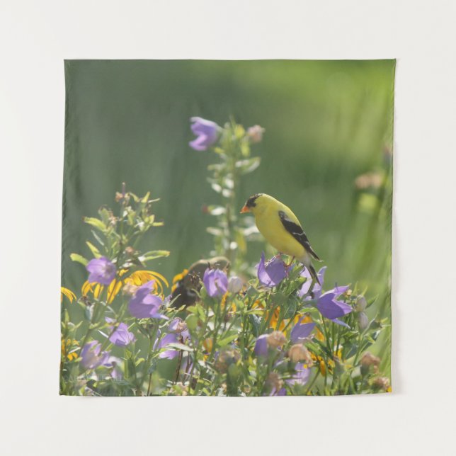 Goldfinch auf einer Harebell-Blume Wandteppich (Vorderseite)