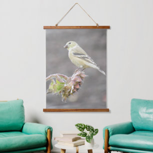 Goldfinch auf Sonnenblumenhängebänder Wandteppich Mit Holzrahmen