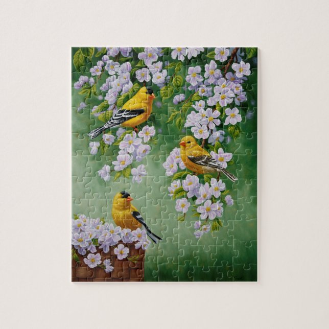 Goldfinch Birds & Apple Blossom-Blume (Vertikal)