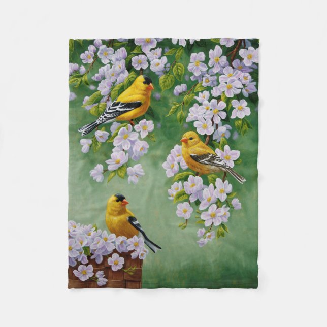 Goldfinch Birds & Apple Blossom-Blume Fleecedecke (Vorderseite)