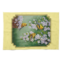 Goldfinch Birds & Apple Blossoms gelb