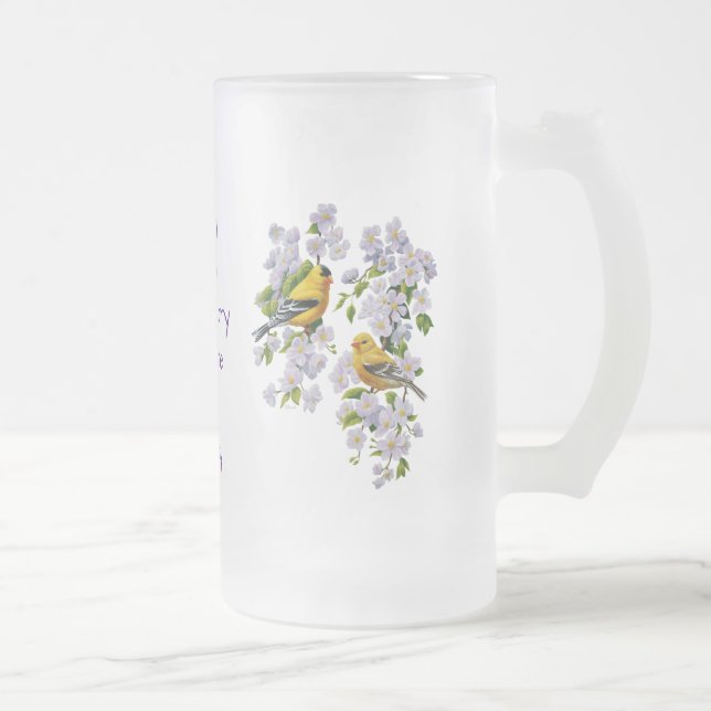 Goldfinch Birds & Blume U-Pick Hintergrundfarbe Mattglas Bierglas (Rechts)