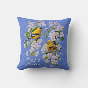 Goldfinch Birds und Blume Blau Kissen
