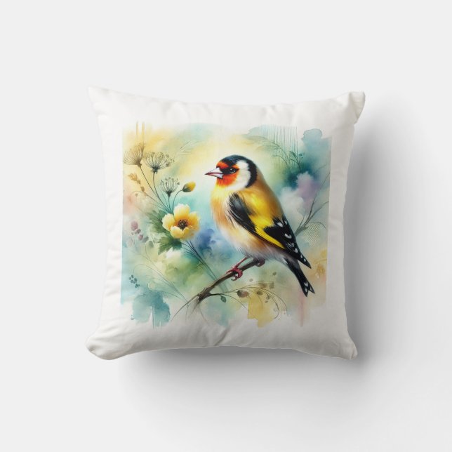 Goldfinch Emberizidae 050724AREF104 - Watercolor Kissen (Vorderseite)