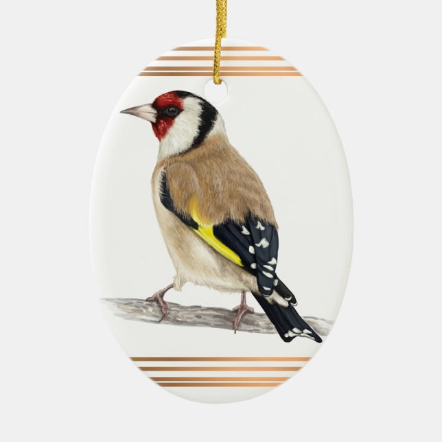 Goldfinch gerahmt mit Goldlinien Keramik Ornament (Vorne)