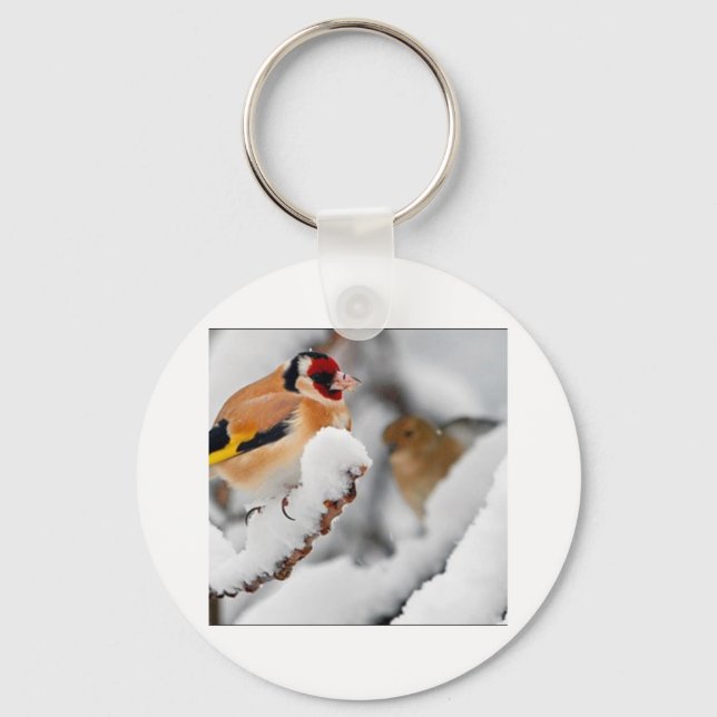 Goldfinch im Schnee Schlüsselanhänger (Vorderseite)