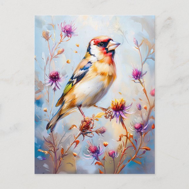 Goldfinch in Flight, Impressionist Style Postkarte (Vorderseite)