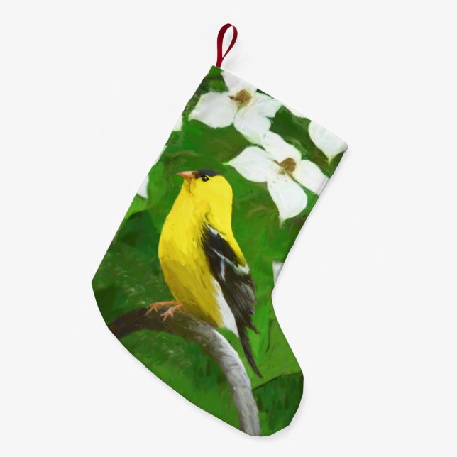 Goldfinch-Malerei - Niedliche Original-Hundeschich Kleiner Weihnachtsstrumpf (Vorderansicht (hängend))