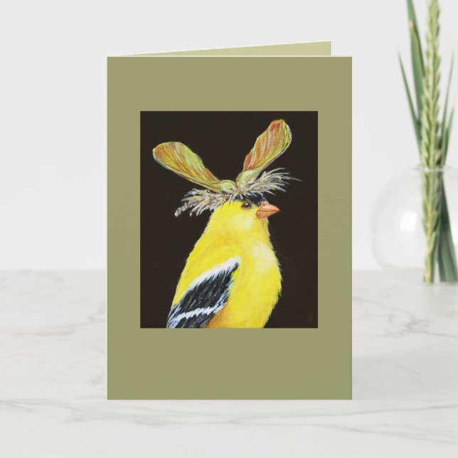 Goldfinch mit Ahornsamenhut Karte (Vorderseite)