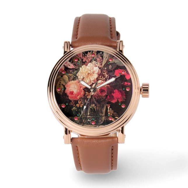GOLDFINCH, PINKROSEN UND SCHALTFLÄCHE ARMBANDUHR (Vorderseite)