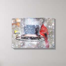 Goldfinch und Kardinal bei Feeder Leinwanddruck