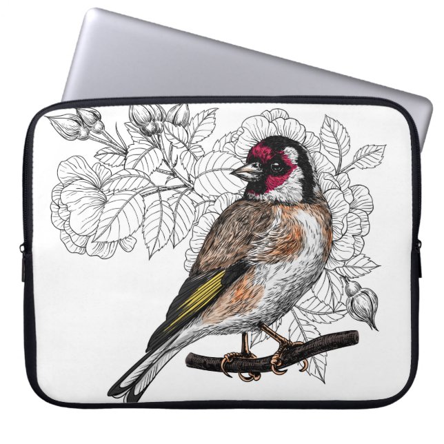 Goldfinch und Rose Laptopschutzhülle (Vorderseite)