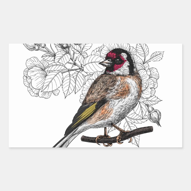 Goldfinch und Rose Rechteckiger Aufkleber (Vorderseite)