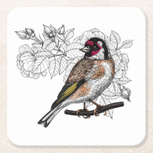 Goldfinch und Rose Rechteckiger Pappuntersetzer