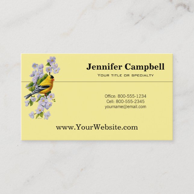 Goldfinch- und Weißapfelblüten Visitenkarte (Vorderseite)