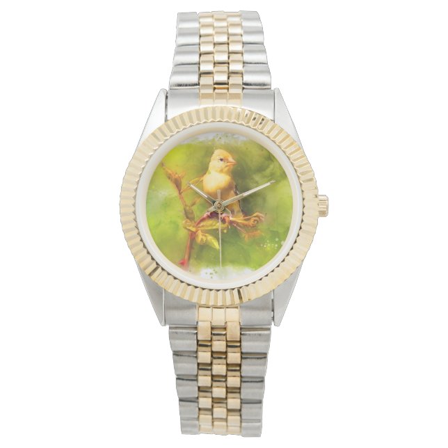 Goldfinch-Vogel in Wasserfarbe Armbanduhr (Vorderseite)
