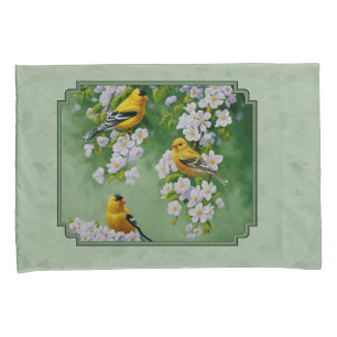 Goldfinch-Vögel und Blume grün Kissenbezug