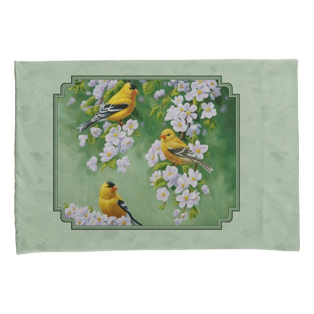 Goldfinch-Vögel und Blume grün Kissenbezug (Vorderseite-Rechts)