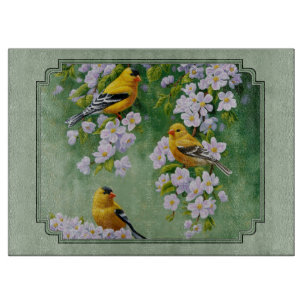 Goldfinch-Vögel und Blume grün Schneidebrett