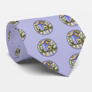 Goldfinches und Niedlicher Birdhouse Lavender Krawatte