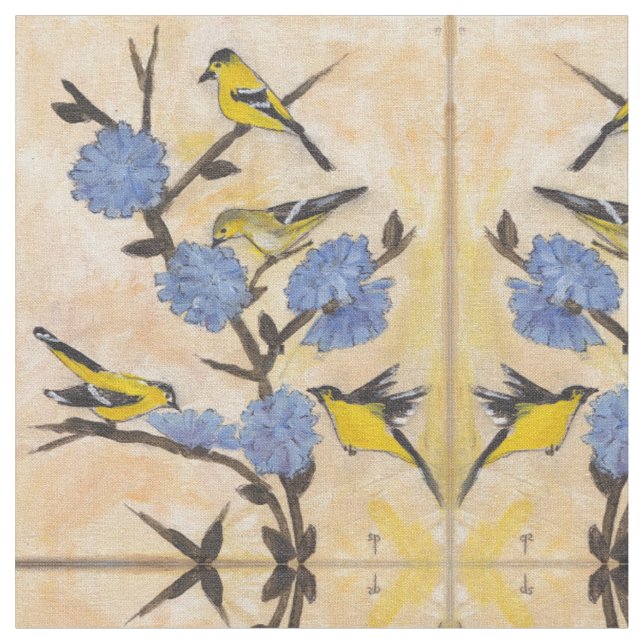 Goldfinches und Zichorie Stoff (Nahaufnahme)