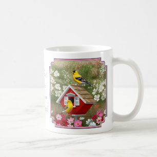Goldfinken und Niedliche Hütte Birdhouse Kaffeetasse