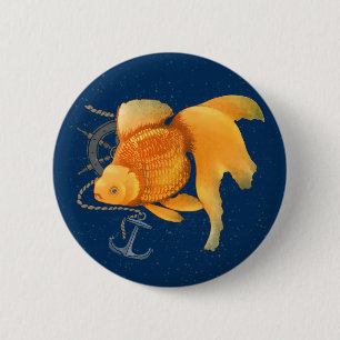 Goldfisch-Anker-Schiffsrad-Nautik-Knopf Button