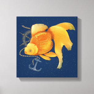 Goldfisch-Anker-Schiffsrad-Nautik-Leinwand Leinwanddruck