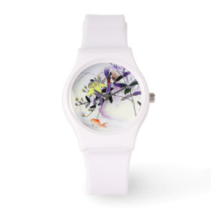 Goldfisch-Eisvogel-Vogel-Japanerdruck Armbanduhr