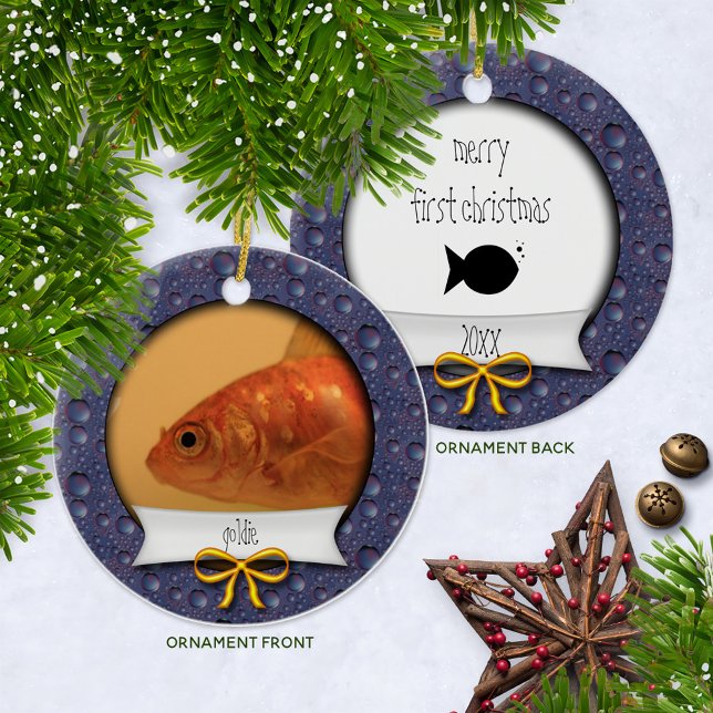 Goldfisch ・ Goldfish ・ Fishy's First Christmas Keramik Ornament (Ceramic Keepsake Goldfish Ornament with Name and Year )