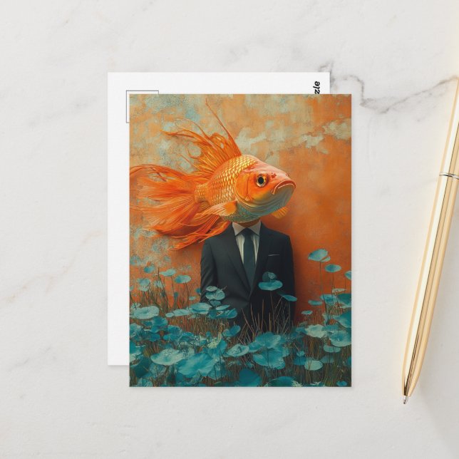 Goldfisch im Anzug Postkarte (Vorderseite/Rückseite Beispiel)