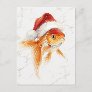 Goldfisch im Santa-Hut Wasserfarben Weihnachten