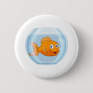 Goldfisch in Goldfisch-Bowl Niedlicher Zeichentric Button