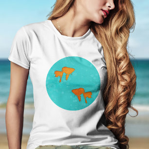 Goldfisch-Orange-Silhouetten in türkisfarbenem Was T-Shirt