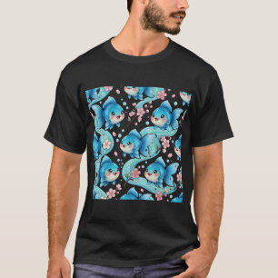 Goldfisch Sakura Blüte Blau Kawaii T-Shirt