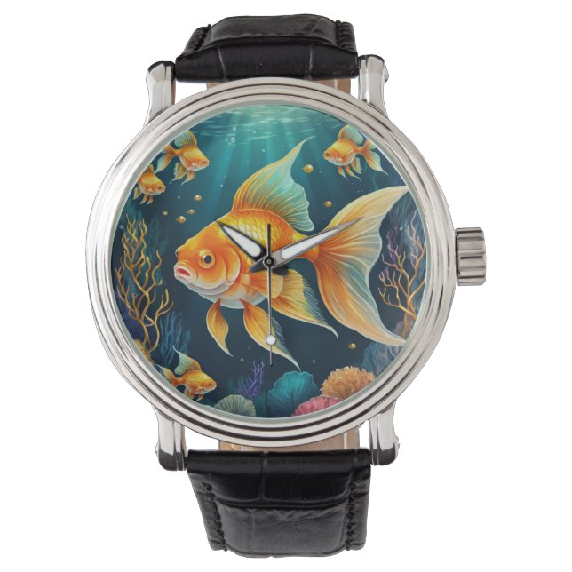 Goldfisch unter Wasser Armbanduhr (Vorderseite)