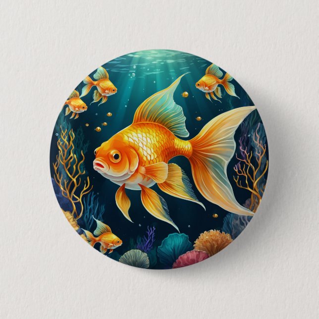 Goldfisch unter Wasser Button (Vorderseite)