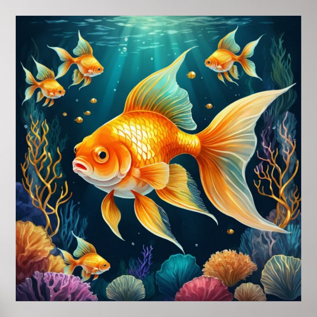 Goldfisch unter Wasser Poster (Vorne)