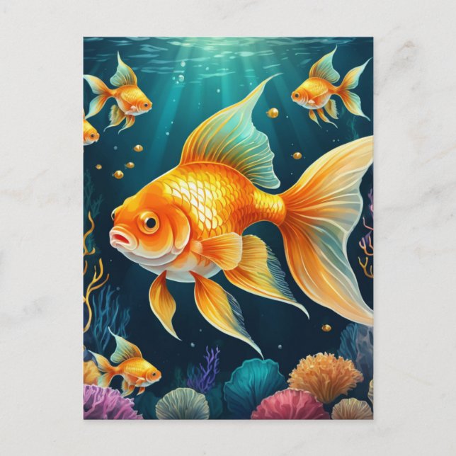 Goldfisch unter Wasser Postkarte (Vorderseite)