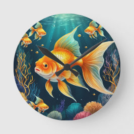 Goldfisch unter Wasser Runde Wanduhr