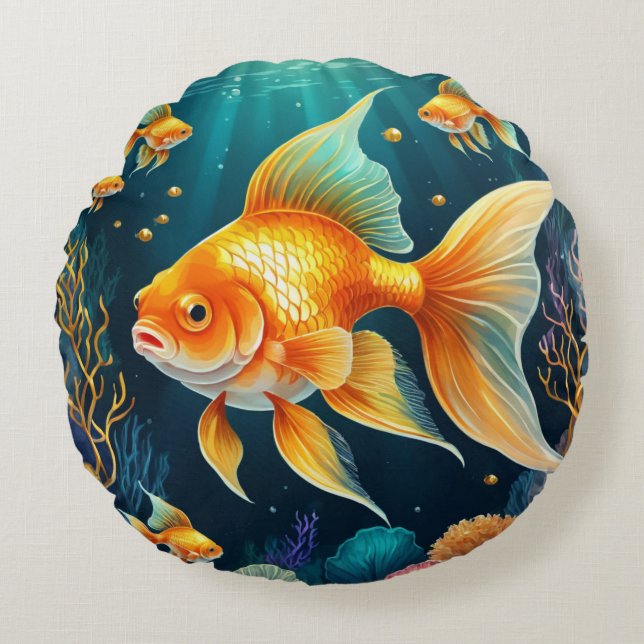 Goldfisch unter Wasser Rundes Kissen (Vorderseite)