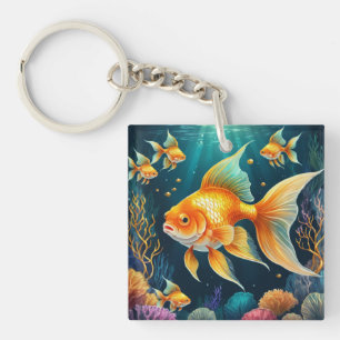 Goldfisch unter Wasser Schlüsselanhänger