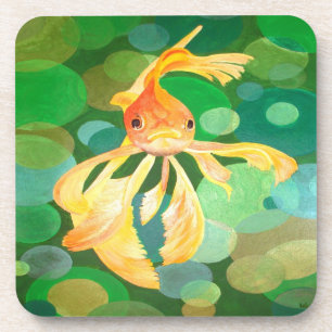 Goldfisch-Vermilion, die in grünen Blasen schwimme Untersetzer