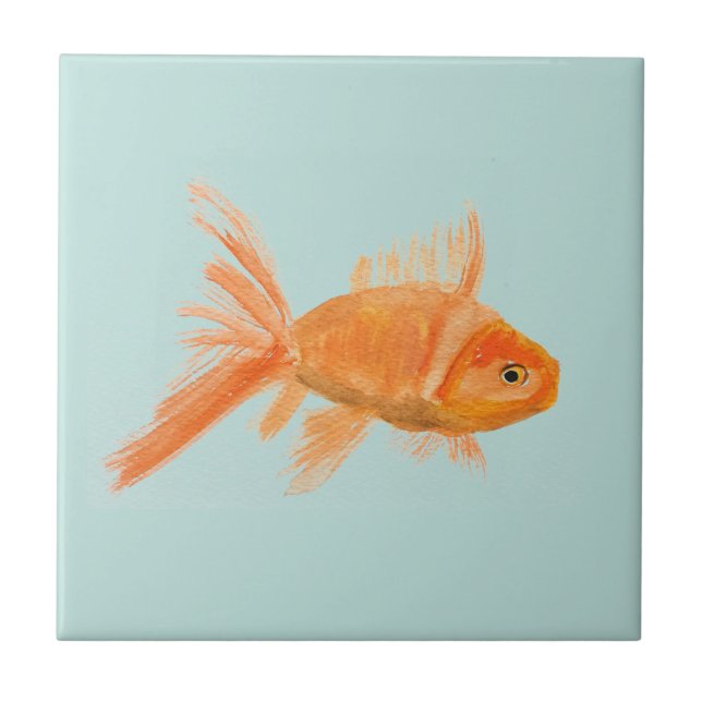 Goldfisch Wasserfarbe Tropisches Meer Fliese (Vorderseite)