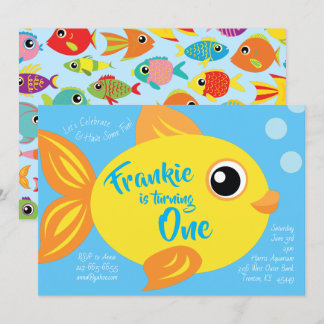 Goldfischaquarium 1. Geburtstag Niedliche Einladun Einladung