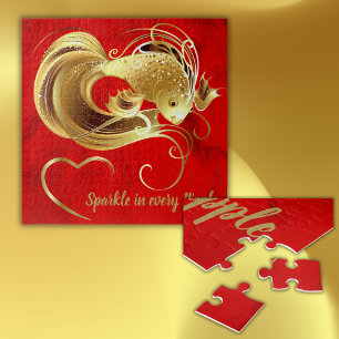 Goldfische auf roter Folie